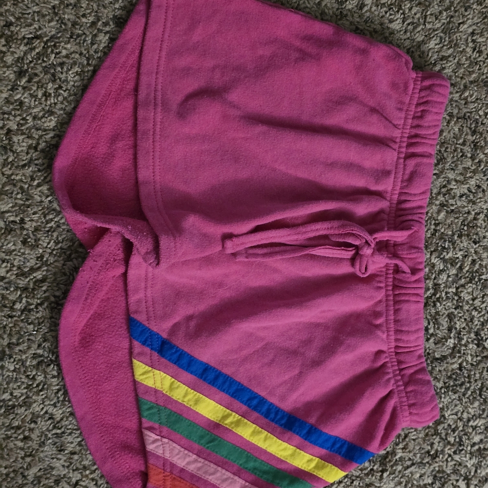 No Boundaries Pink Athletic Shorts with Rainbow Stripes